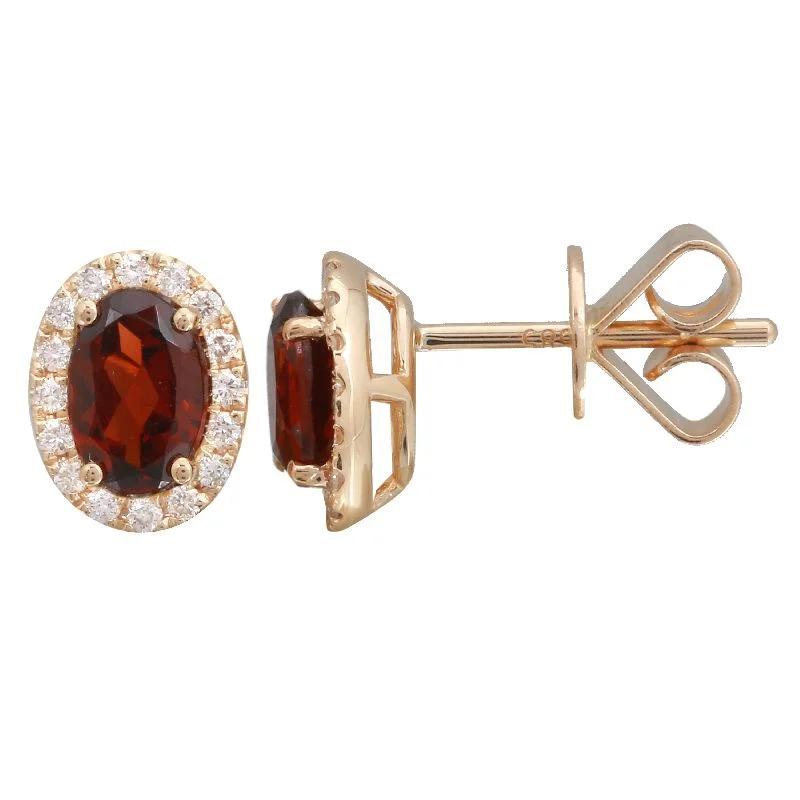 women's earrings with luxury look -14K Rose Gold Garnet & Diamond Oval Gemstone Earrings