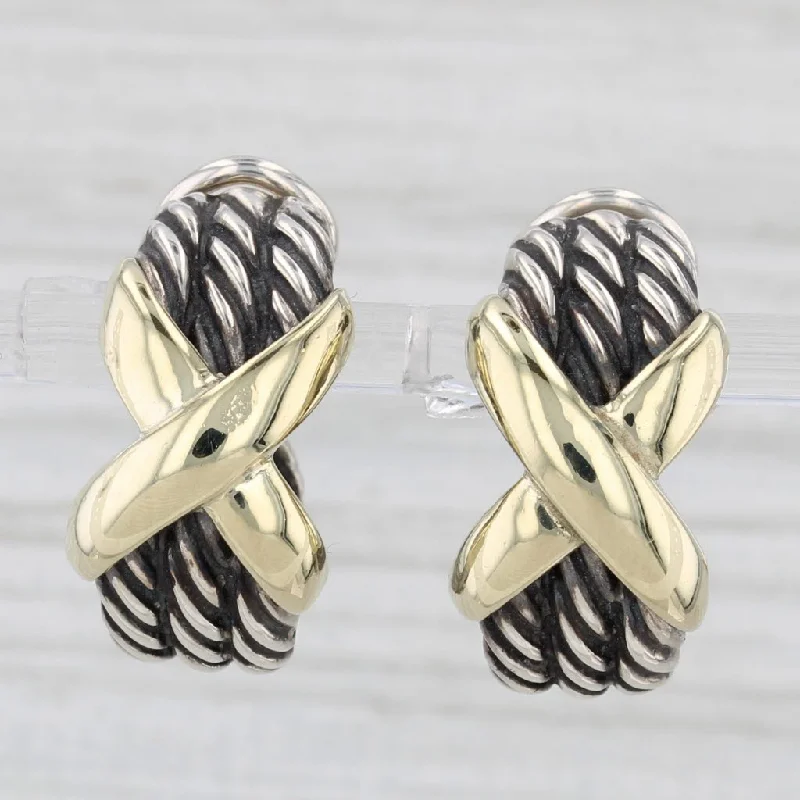 women's earrings with handcrafted style -David Yurman Cable X Drop Earrings Sterling Silver 14k 18k Gold Pierced J-Hooks