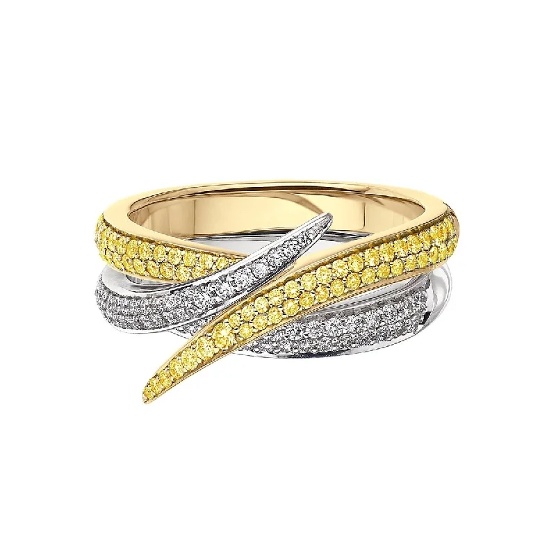 women's engagement rings with split band and halo -Interlocking Stacked Ring - Yellow Sapphire & White Diamond