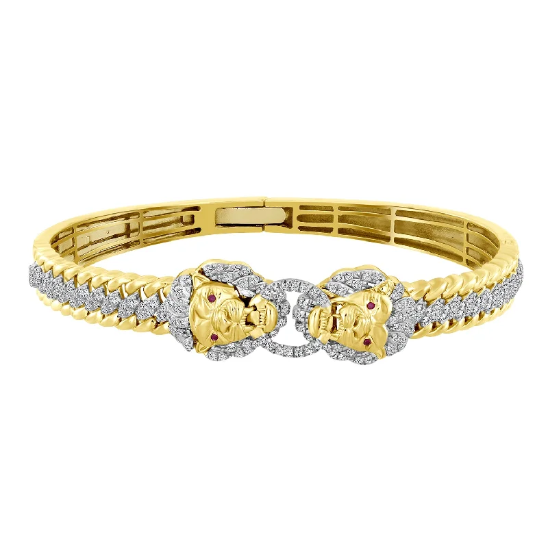 women's bracelets with polished gold -MEN'S BRACELET 1.50CT ROUND/RUBY DIAMOND 10K YELLOW GOLD