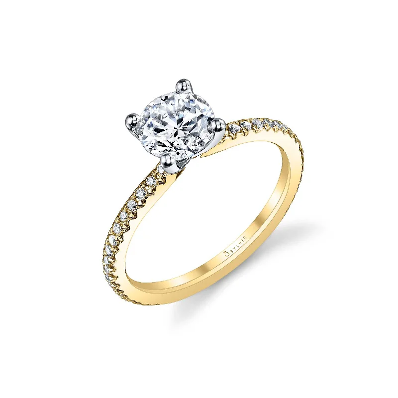 women's engagement rings with geometric design -Ring Mounting by Sylvie for 1.25 Carats Center, 14K Yellow Gold