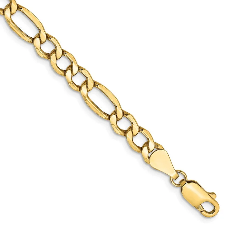 women's bracelets with radiant cut -14K 8 inch 5.75mm Semi-Solid Figaro with Lobster Clasp Bracelet