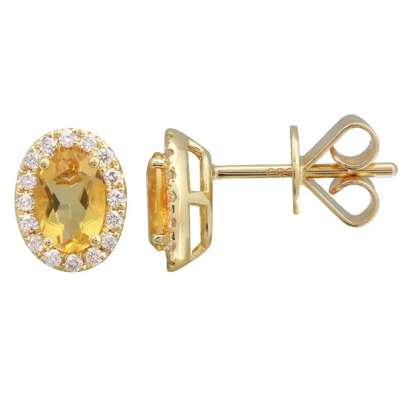 women's earrings with spiral design -14k Yellow Citrine & Diamond Oval Gemstone Earrings