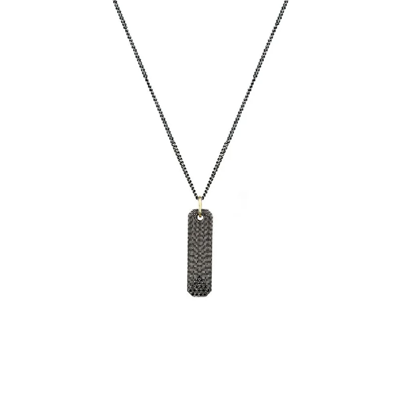 women's necklaces with colorful stones -Sterling Silver Black Rhodium NEIL Bar Pendant with Black diamonds