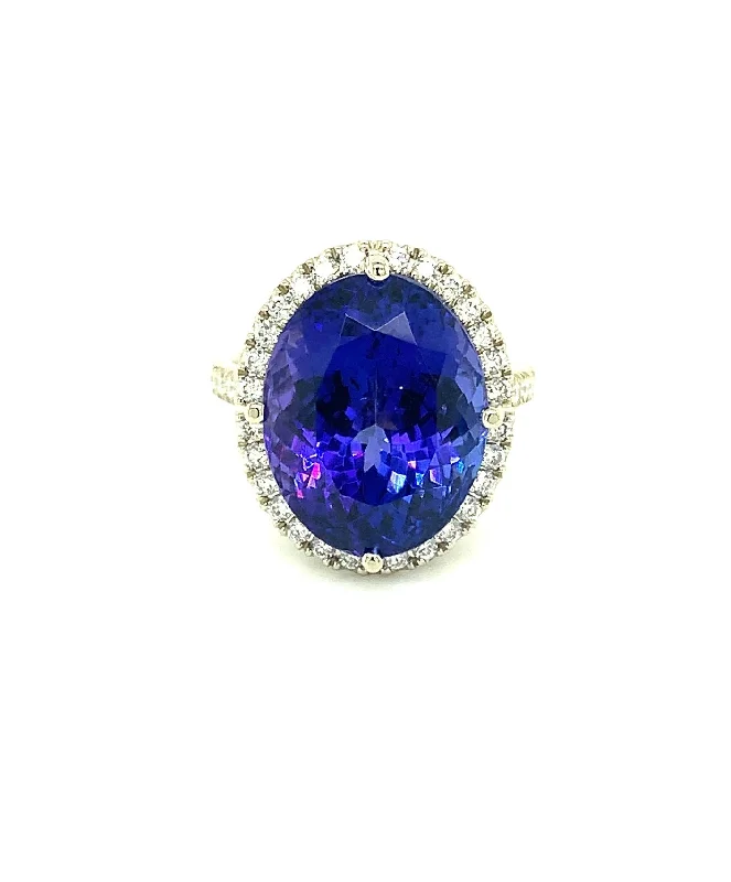 women's engagement rings with vintage design -Tanzanite Oval Shaped Ring with Diamonds 69