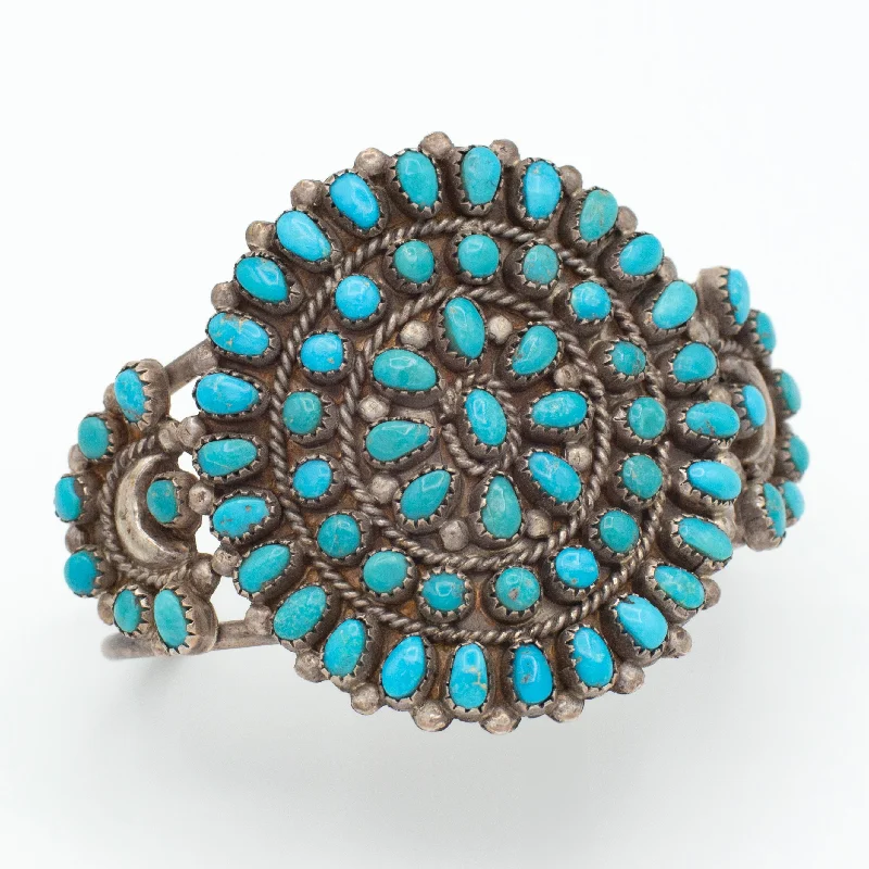 women's bracelets with handcrafted details -Vintage Handmade Sterling Silver Turquoise Petit Point Cuff Bracelet (Hallmark Unknown)