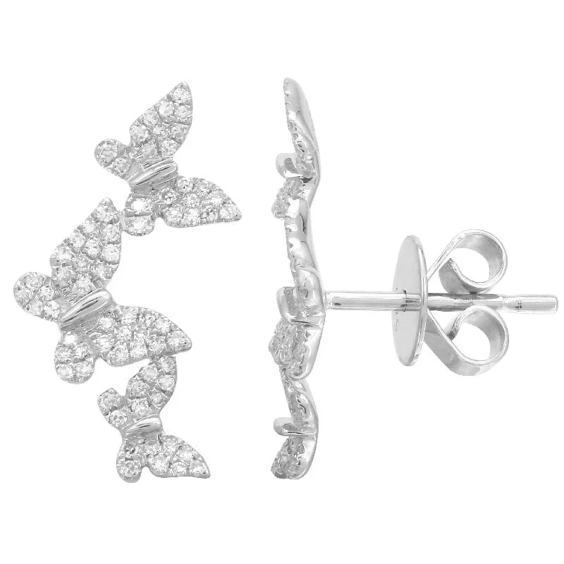 women's earrings with heart-shaped design -14K White Gold Diamond Triple Butterfly Earrings