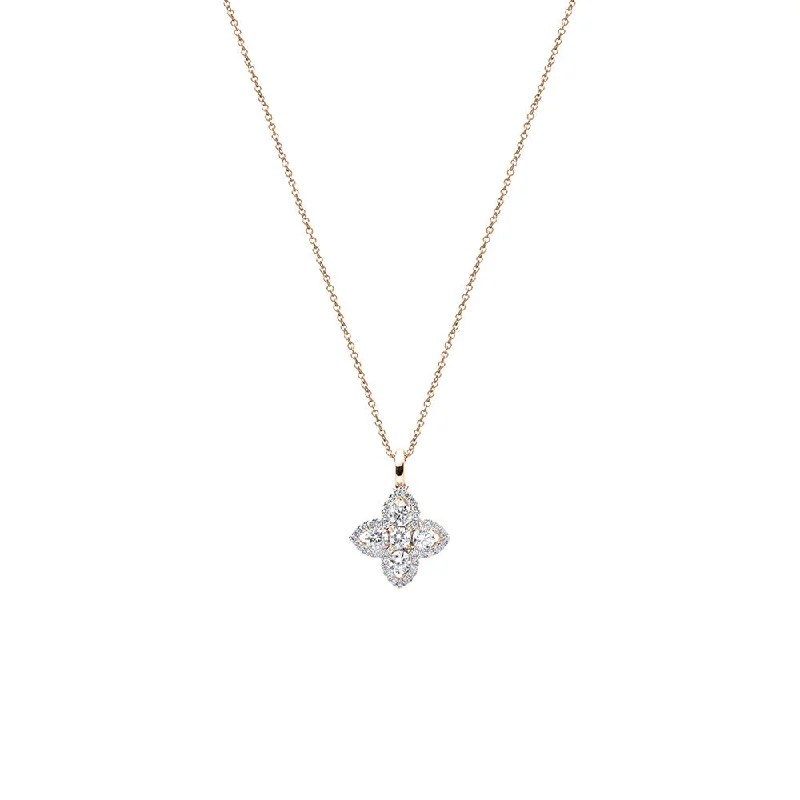 women's necklaces with minimalist design -18 Karat Yellow Gold Diamond Flower pendant