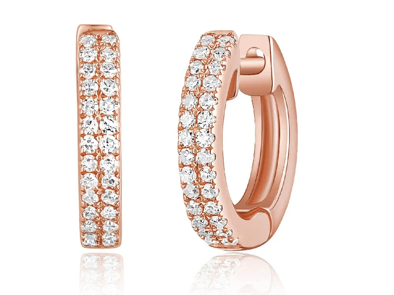 women's earrings with bold patterns -14K Rose Gold Diamond Petite Huggie Earrings