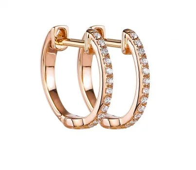 women's earrings with fusion styles -14K Rose Gold Micro Diamond Huggie Earrings