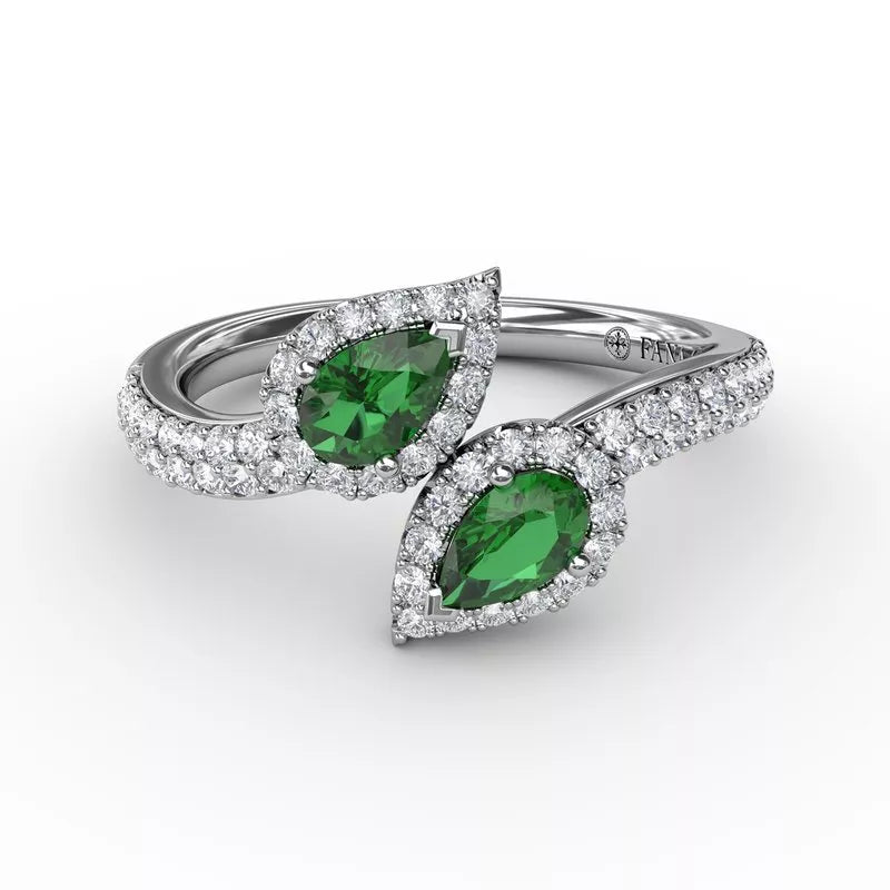 women's engagement rings with bezel setting -Emerald and Diamond Two Stone Ring R1699E