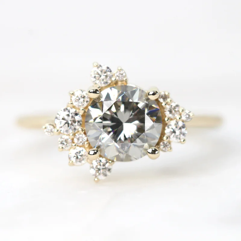 women's engagement rings with double diamond halo -Orion Ring with a Round Gray Moissanite and White Accent Diamonds - Made to Order, Choose your Gold Tone