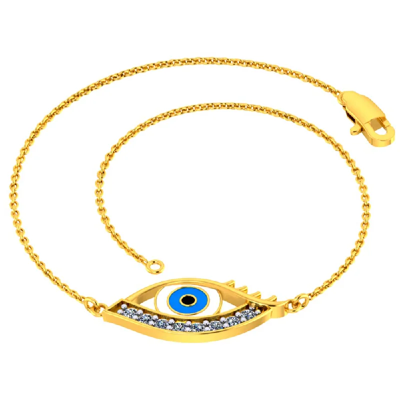 women's bracelets with teardrop stones -Chic And Stylish 18k Gold And Diamond Studded Evil Eye Bracelet For Women Pc Chandra Diamond Collection