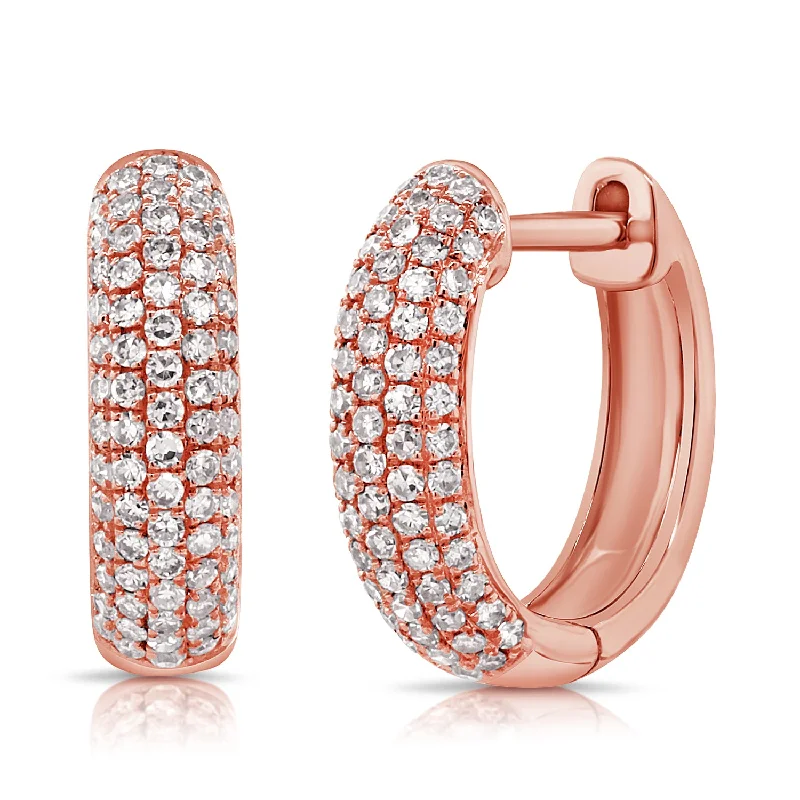 women's earrings with mixed metals -14K Rose Gold Diamond Pave Huggie Earrings