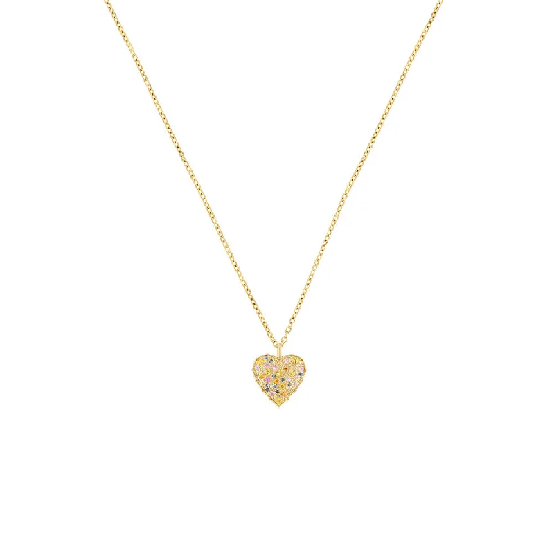 women's necklaces with statement design -18 Karat Yellow gold Confetti Heart pendant with multi colored sapphires