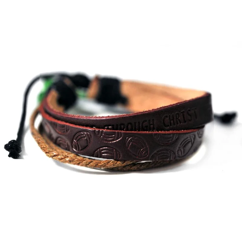 women's bracelets with multi-strand style -Phil 4:13 Football Leather Bracelet