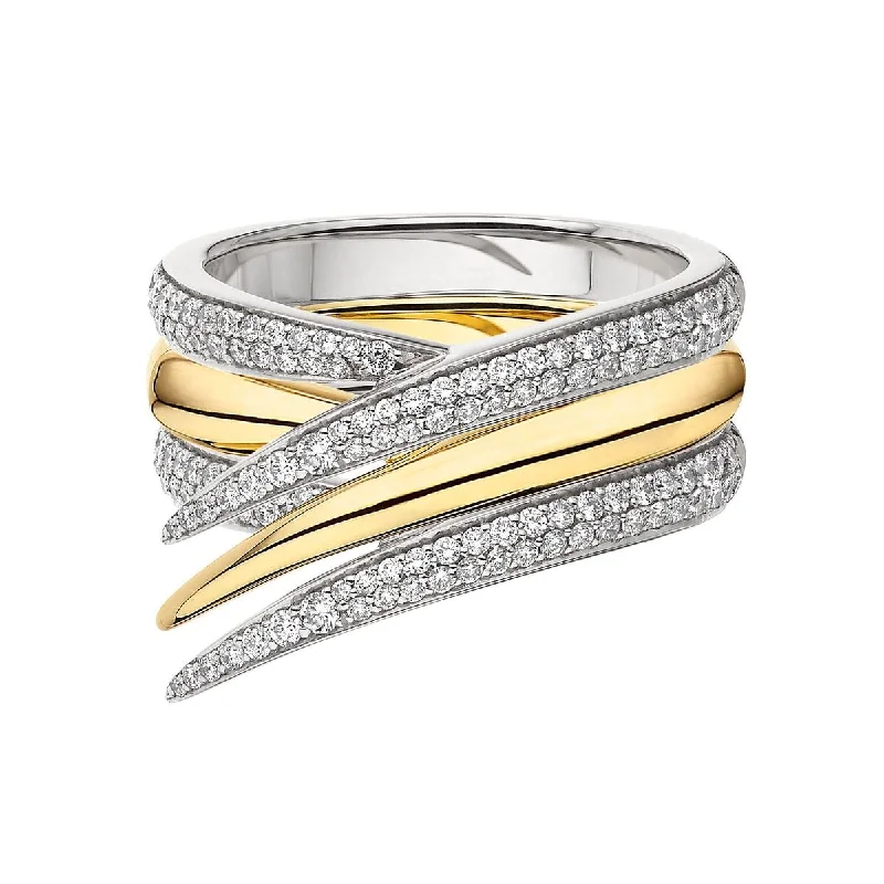 women's engagement rings with antique design -Interlocking Stacked Ring - 18ct Yellow Gold & Diamond