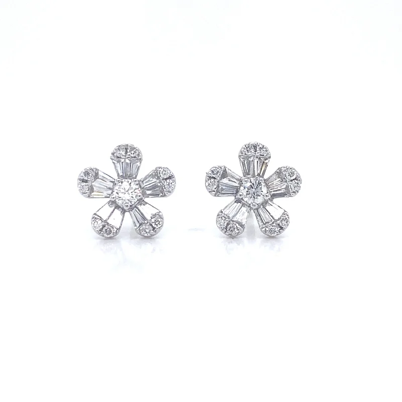 women's earrings with minimalist style -14K White Gold Diamond Flower Earrings (X-Small)