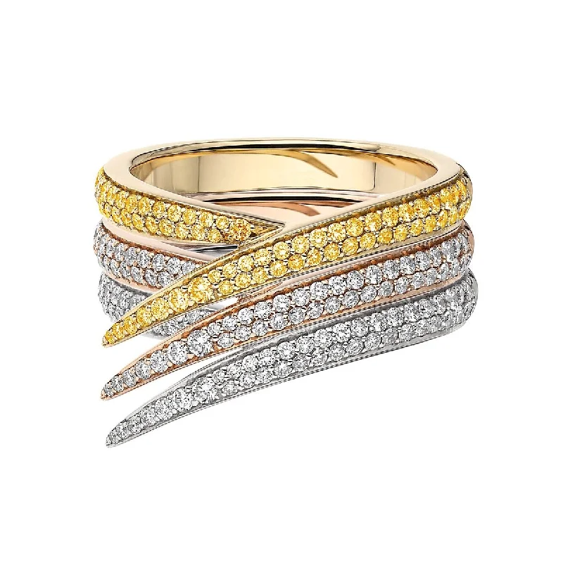 women's engagement rings with solitaire band -Interlocking Stacked Ring - Yellow Sapphire & White Diamond