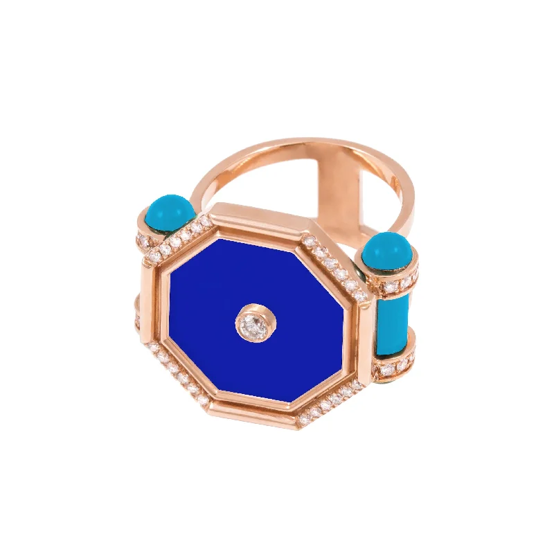 women's rings with delicate accents -Hexagon Lapis Amulet Ring