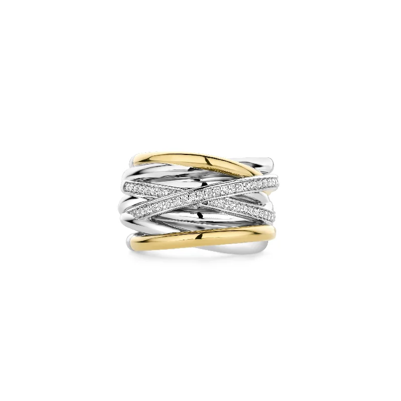 women's rings with luxurious finish -Ti Sento Gold Silver Cubic Zirconia Twisted Bands Ring