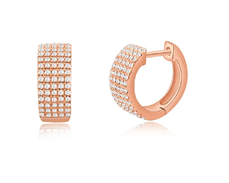 women's earrings with cubic zirconia studs -14K Rose Gold Diamond Thick Huggie Earrings