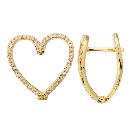 women's earrings with delicate detailing -14k Yellow Gold Diamond Heart Earrings