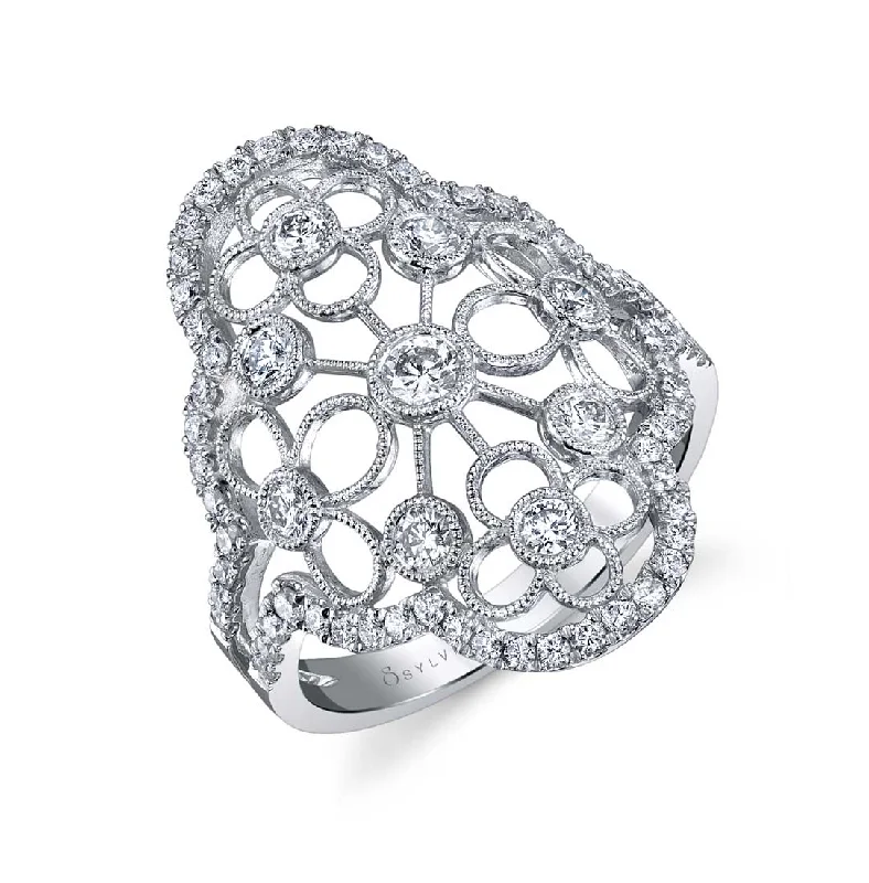 women's engagement rings with cubic zirconia -Sylvie DIAMOND FLOWER RING FR816