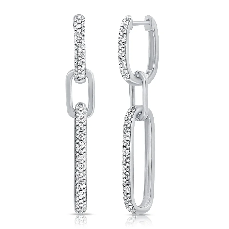 women's earrings with stacked diamonds -14K White Gold Diamond Pave Large Paper Link Earrings