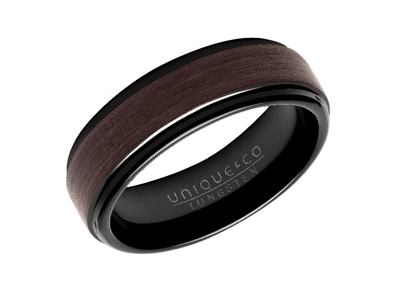 women's rings with custom gemstone -Unique & Co 7mm Black and Brown Tungsten Ring