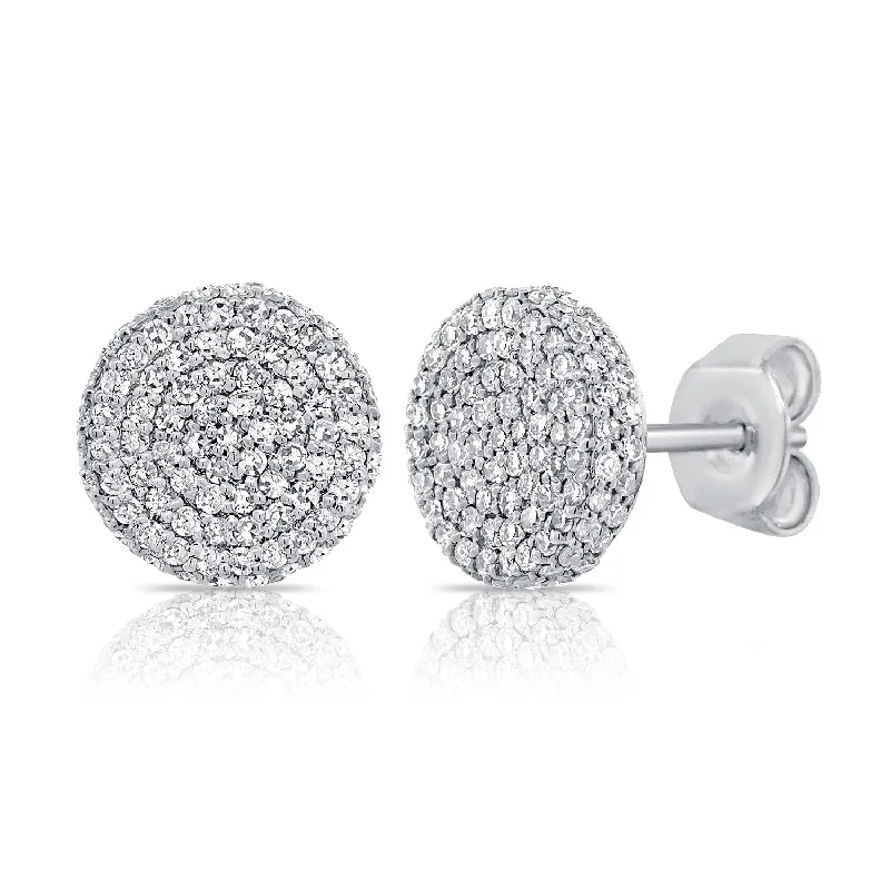 women's earrings with cubic zirconia studs -14K White Gold Diamond Raised Disc Large Earrings