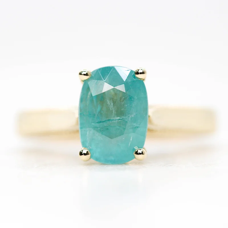 women's rings with engraved details -Jane Ring with a 3.22 Carat Teal Oval Grandidierite in 14k Yellow Gold - Ready to Size and Ship