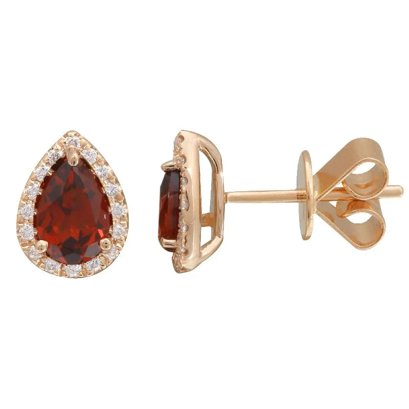 women's earrings with celestial motifs -14K Rose Gold Garnet  & Diamond Pear Gemstone Earrings