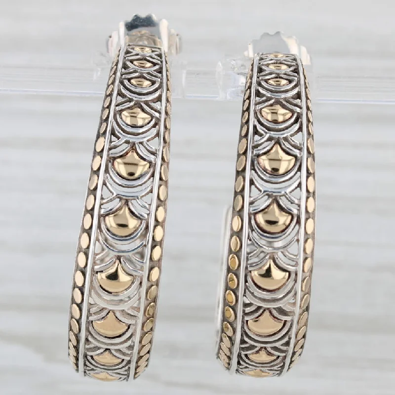 women's earrings with floating diamonds -John Hardy Naga Statement Hoop Earrings Sterling Silver 18k Gold Round Hoops