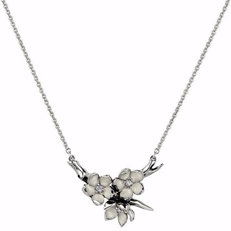 women's necklaces with classic charm -Cherry Blossom Flower Posey Pendant - Silver & Diamond