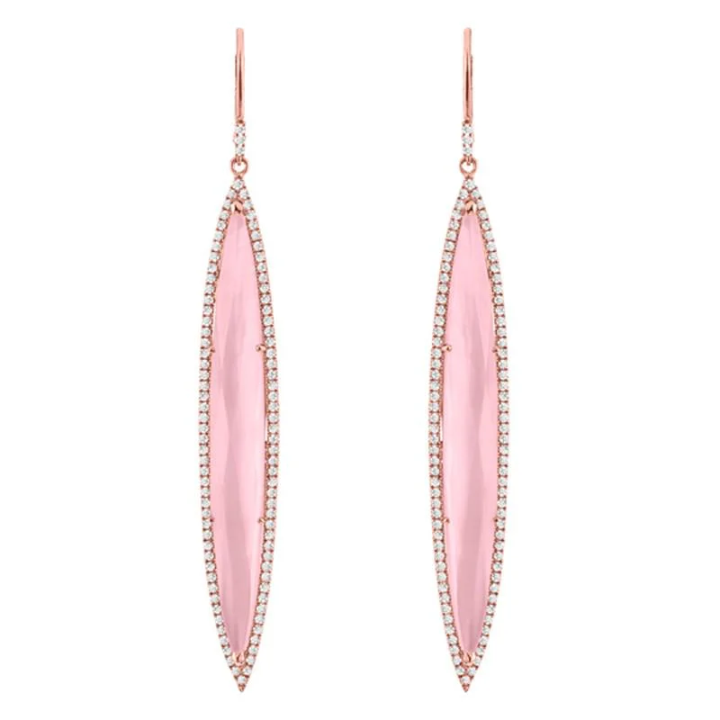 women's earrings with round diamonds -14K Rose Gold Pink Quartz Drop Earring