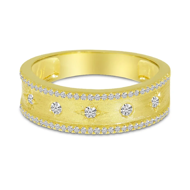 women's engagement rings gold -14K Yellow Gold Diamond Celestial Brushed Gold Band RM10792