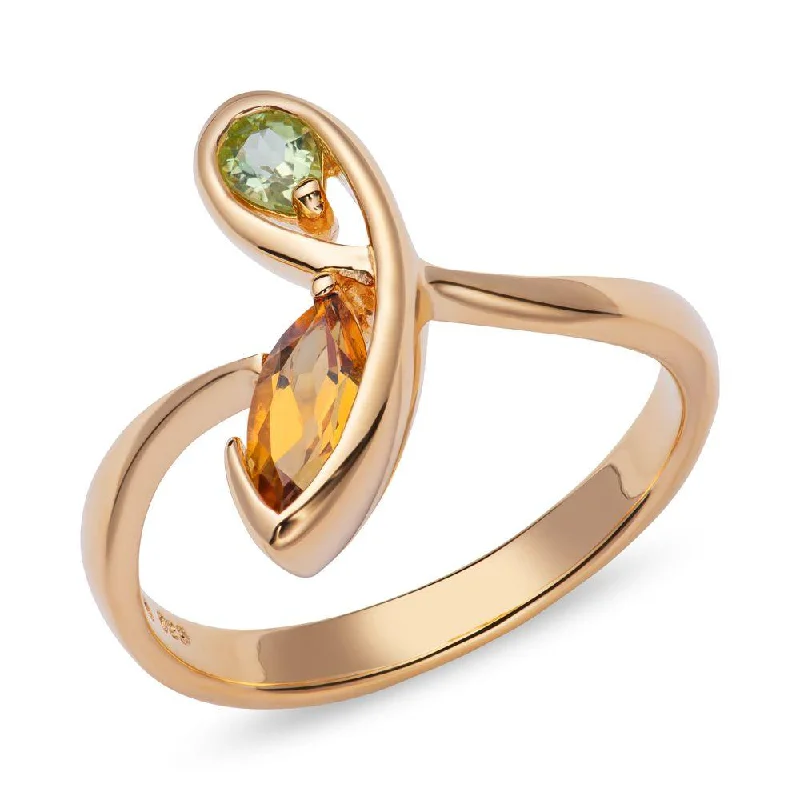 women's rings with gemstone center -Unique & Co Gold Vermeil Citrine and Peridot Ring