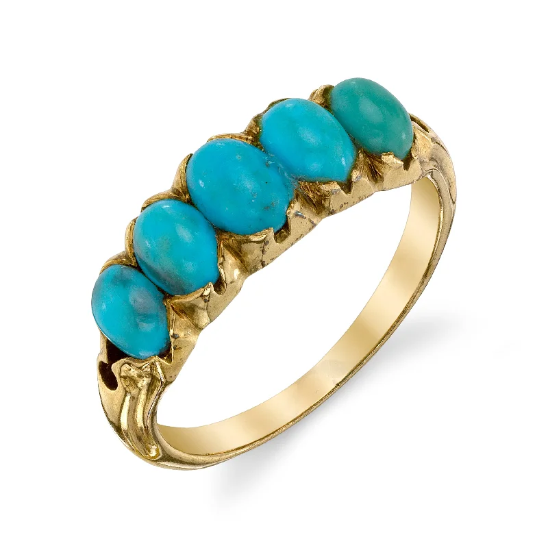 women's rings with round-cut diamond -Antique Victorian Five-Stone Turquoise Ring