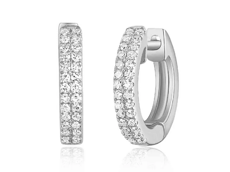 women's earrings with ribbon shape -14K White Gold Diamond Petite Huggie Earrings