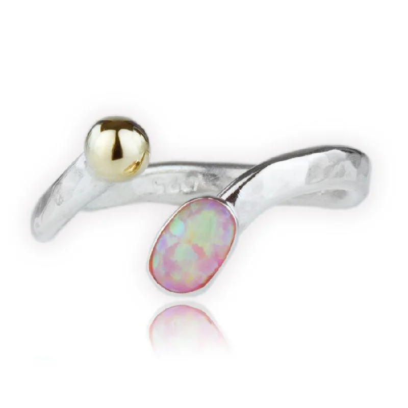 women's rings silver -Lavan Silver and Gold Pink or Blue Opal Ring