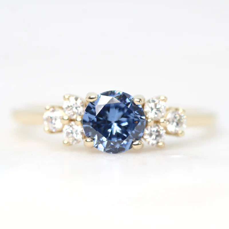 women's engagement rings with star-shaped diamond -Veragene Ring with a 1.00 Carat Round Blue Tanzanite and White Diamond Accents in 14k Yellow Gold - Ready to Size and Ship