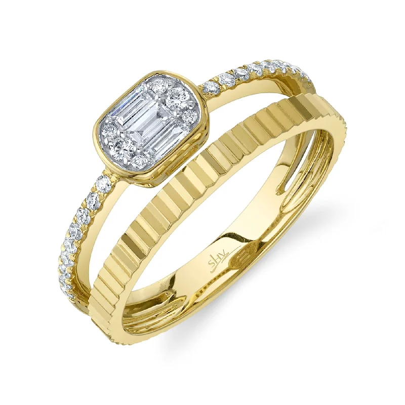 women's engagement rings with double halo -14K Yellow Gold Diamond Baguette Ring