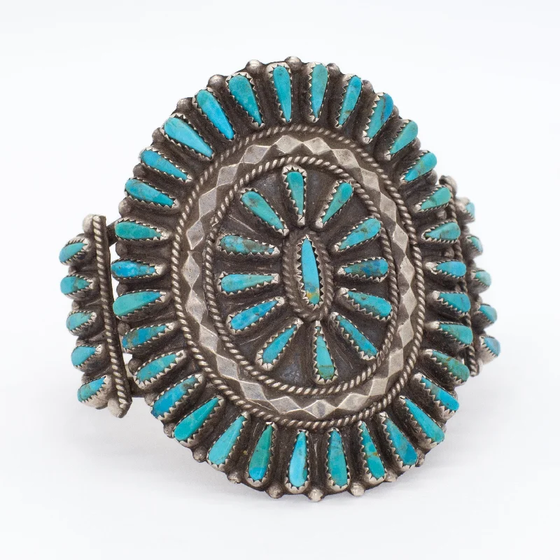 women's bracelets with radiant shine -Tommy Lowe Navajo Handmade Sterling Silver Turquoise Petit Point Cuff Bracelet