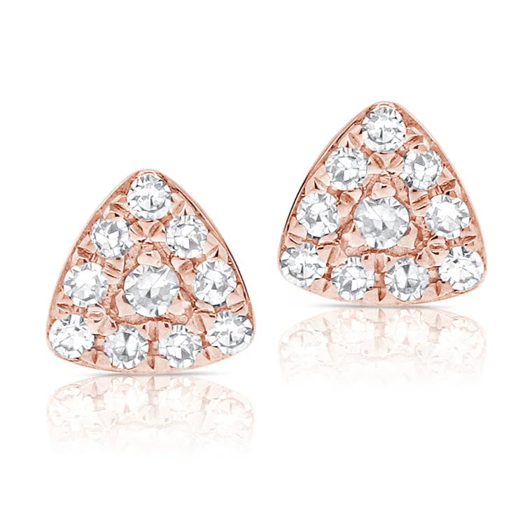 women's earrings with delicate engraving -14K Rose Gold Diamond Petite Triangle Earrings