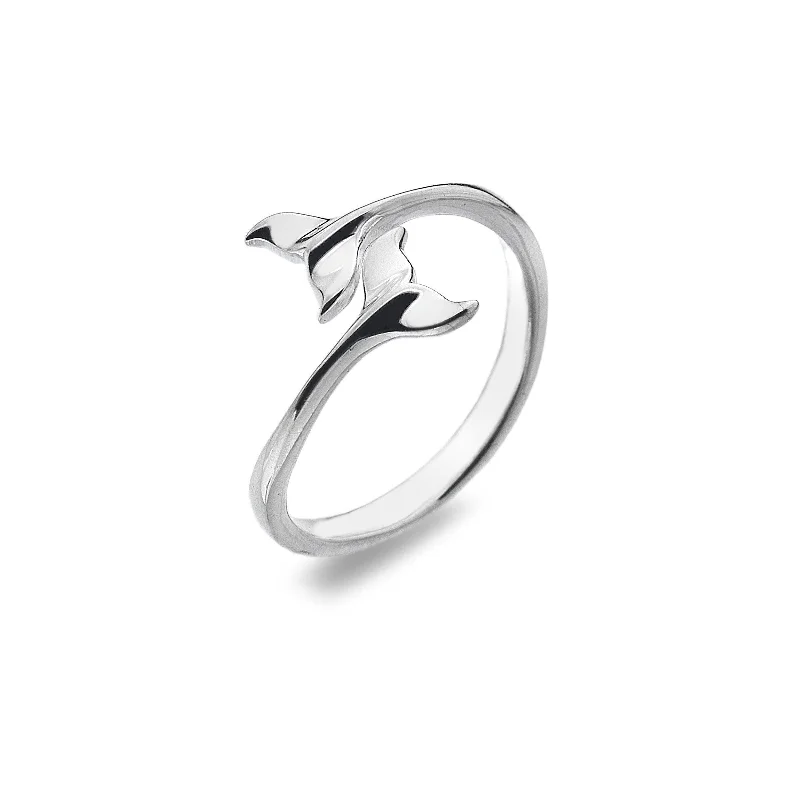 women's rings with dual-tone band -Sea Gems Sterling Silver Whale Tail Ring