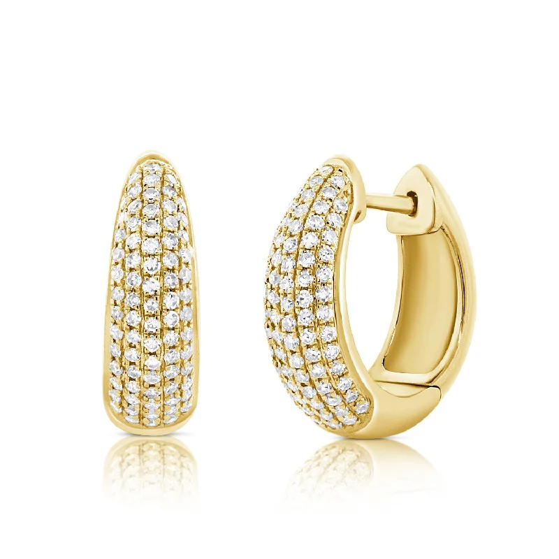 women's earrings with polished gold -14K Yellow Gold Diamond Pave Huggie Earrings