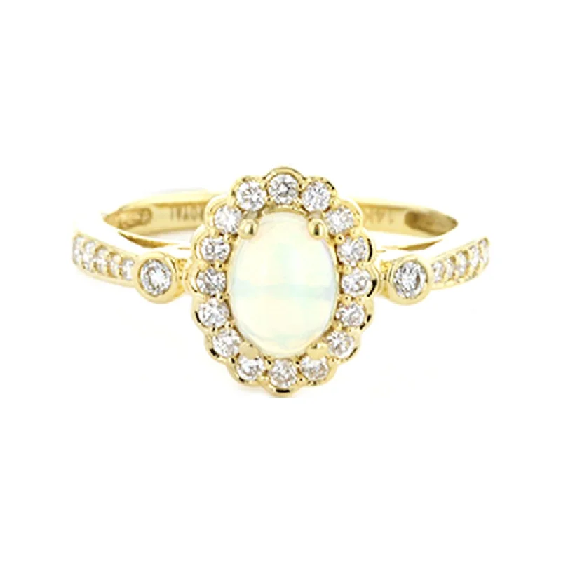 women's engagement rings with bezel setting -Opal & Diamond Halo Ring