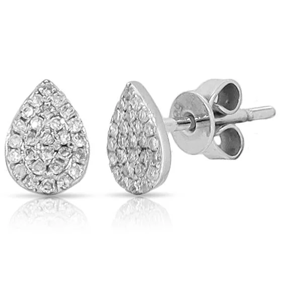 women's earrings with oversized hoop -14K White Gold Pave Diamond Pear Shaped Earrings