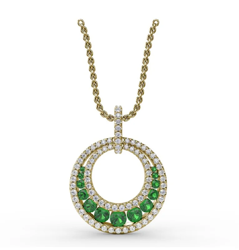 women's necklaces with statement design -Fana Halo Emerald and Diamond Circle Pendant P1535E